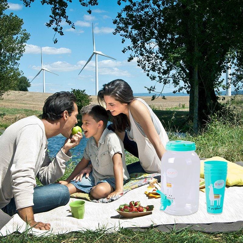 5 Pcs 3.8L Leakproof Beverage Dispenser with 4 Cups - Blue