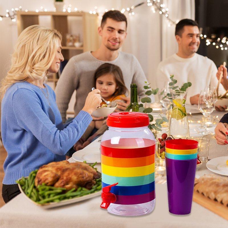 5 Pcs 3.8L Leakproof Beverage Dispenser with 4 Cups - Rainbow