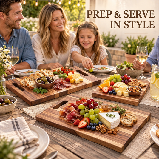 3PCS Acacia Wood Cutting Board Set with Storage Stand