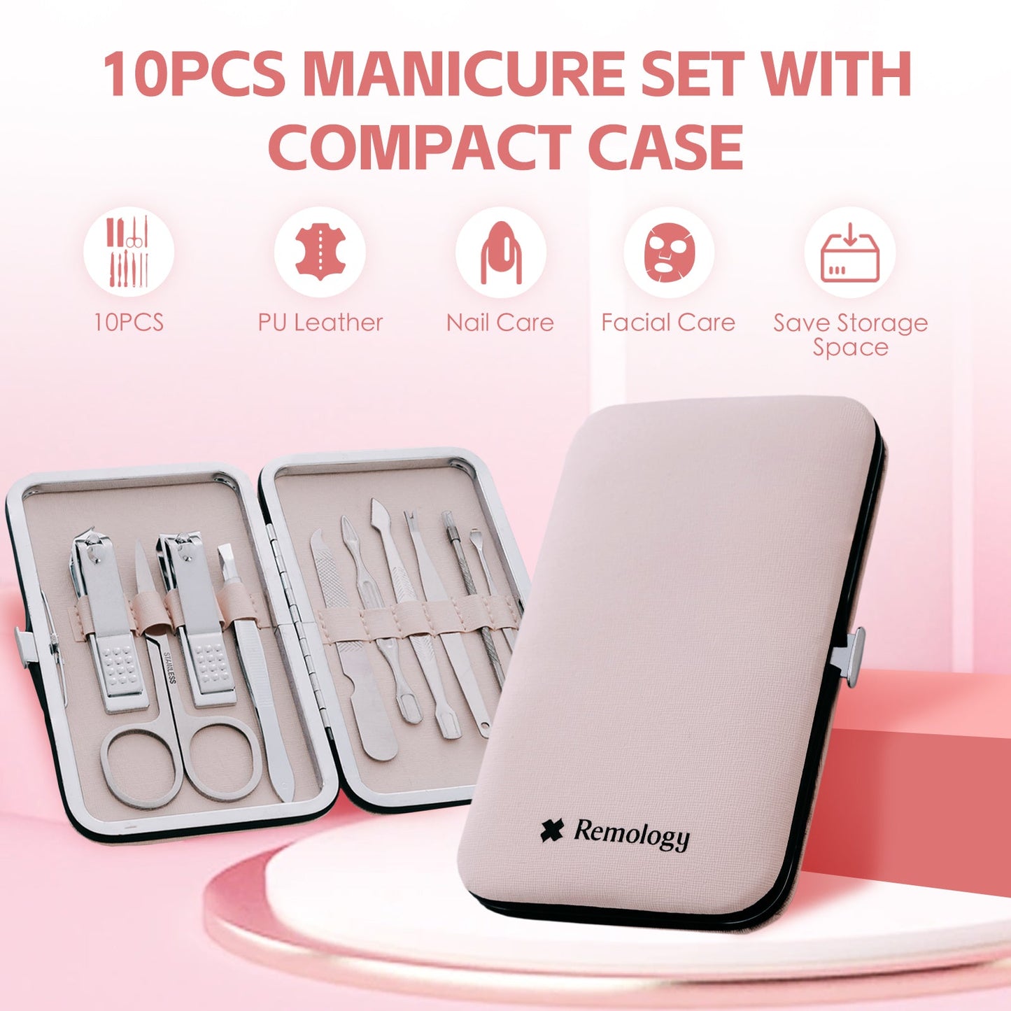 10 Pcs Remology Stainless Steel Manicure Set Silver