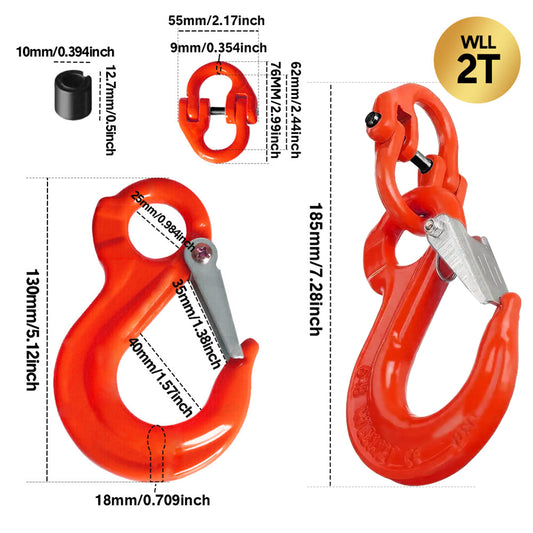 2T Sling Hook & Hammerlock Kit-Red,2 Sets