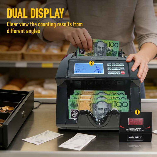 Automatic Money Counter Machine for AUD, High Speed Bill Counter with UV/MG/IR Detection, Auto Summation, Digital Display Banknote Counting Machine