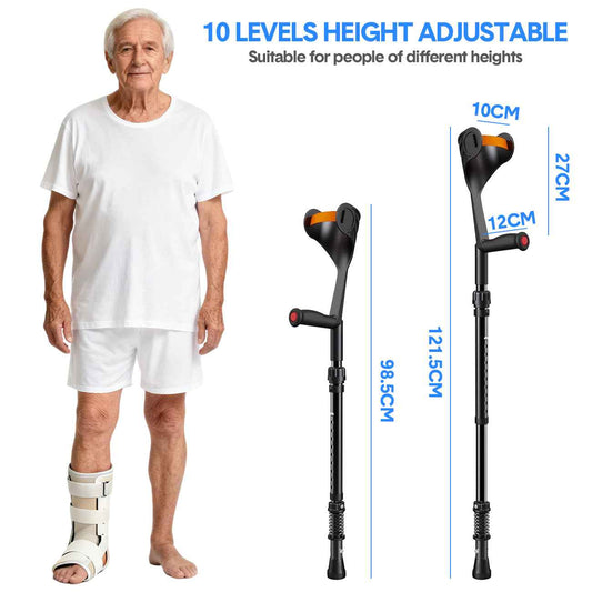 Pair of Forearm Crutches for Adults Adjustable Arm Crutch with Spring-Loaded Cushioning Design, Portable Crutches for Adults,Elderly, Walking Black