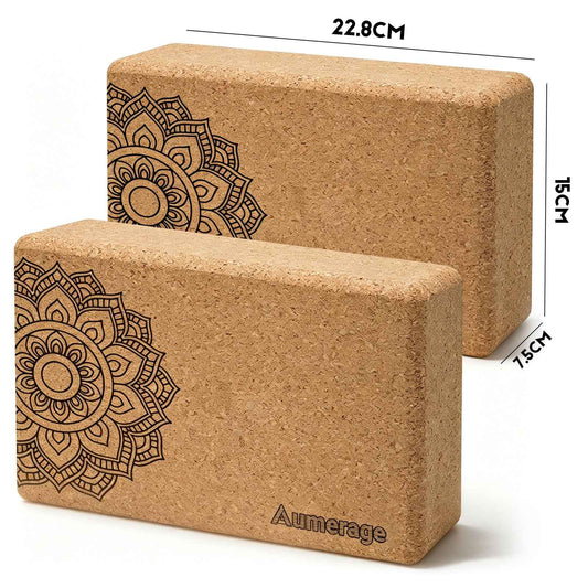 Natural Cork Yoga Blocks 2 Pcs High-Density, Non-Slip Yoga Blocks for Balance, Strength & Flexibility Training