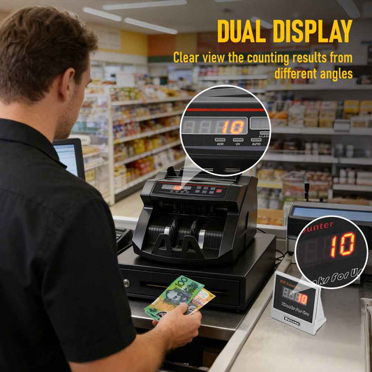 Automatic Money Counter Machine with UV Detection, High-Speed Banknote Counter for AUD, Digital Display Bill Counter for Australian Dollars (Black)