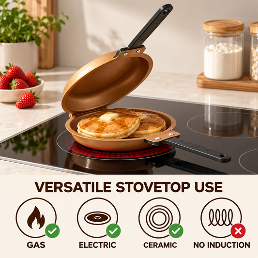Double-Sided Non-Stick Frying Pan, 19cm Flip Pancake Pan with Heat-Resistant Handle for Eggs, Pancakes & Toast, Gas Electric & Ceramic Stoves