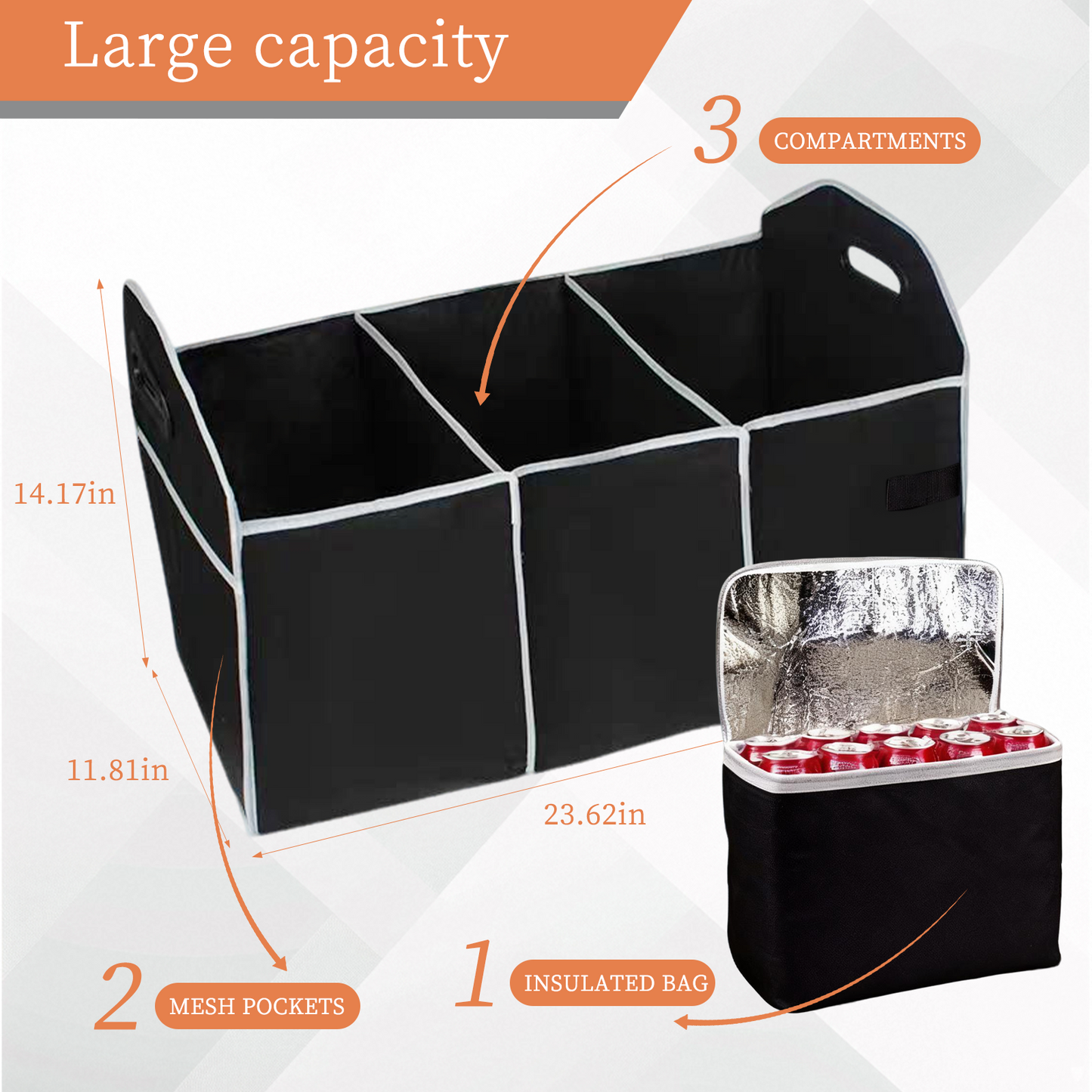 Collapsible Car Trunk Organiser with Cooler Bag