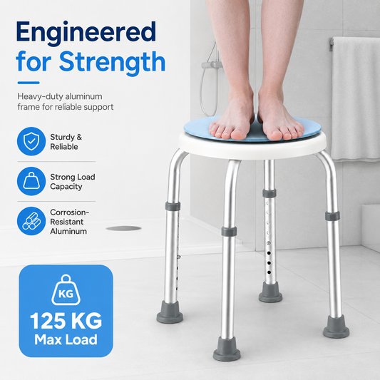 Shower Chair for Seniors, Height Adjustable Swivel Shower Stool with Non-Slip Round Seat, Rotating Bath Bench, 125kg Capacity