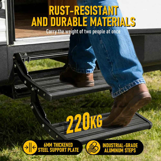 Heavy Duty Double Aluminium Caravan Step, Anti-Slip RV Entry Step(54.5x77.5x30cm)