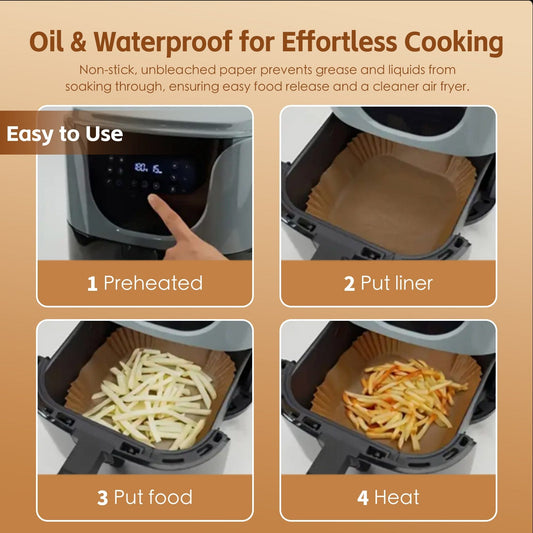 200 Pcs Disposable Unbleached Silicone Paper Dish Air-fryer Liner (100 small round + 100 large square)