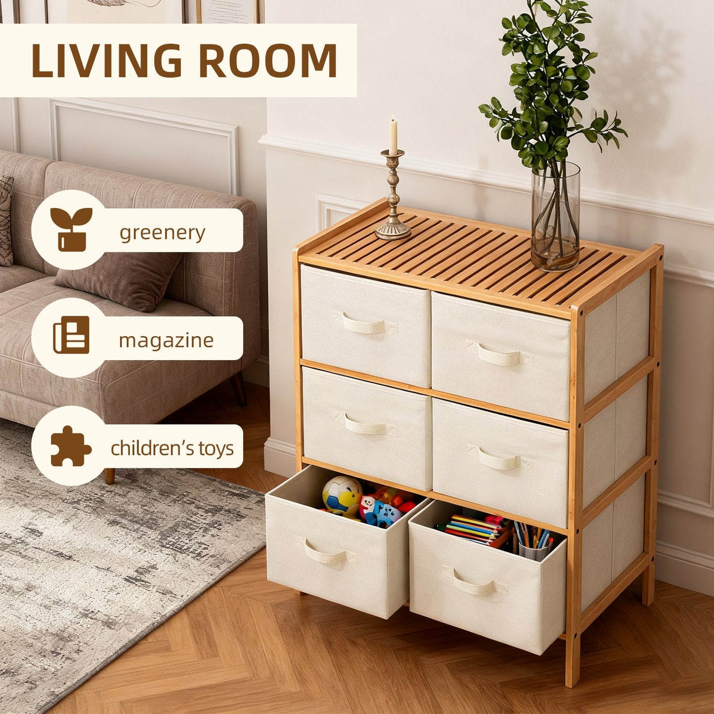 6 Drawer Bamboo Storage Chest