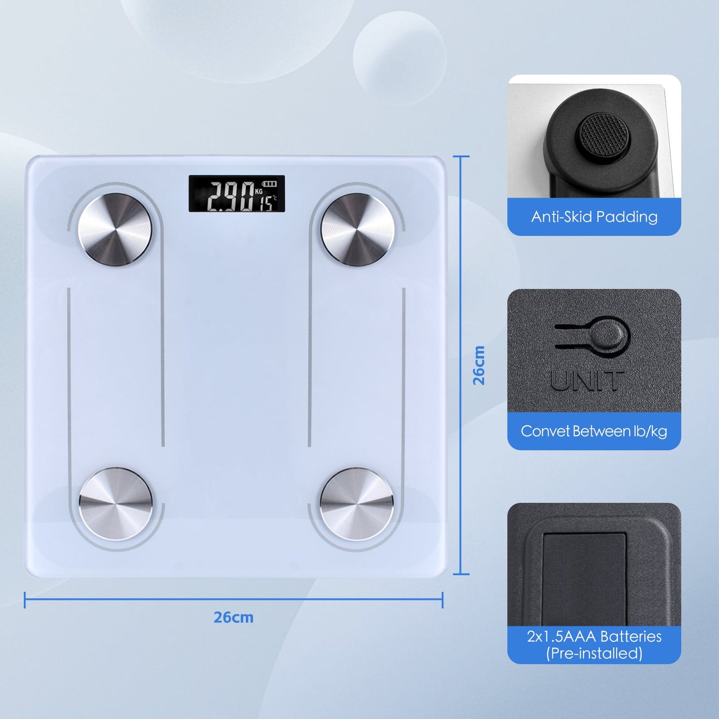 Clevinger Bluetooth Smart Digital Glass Bathroom Scale – 180kg Max Capacity