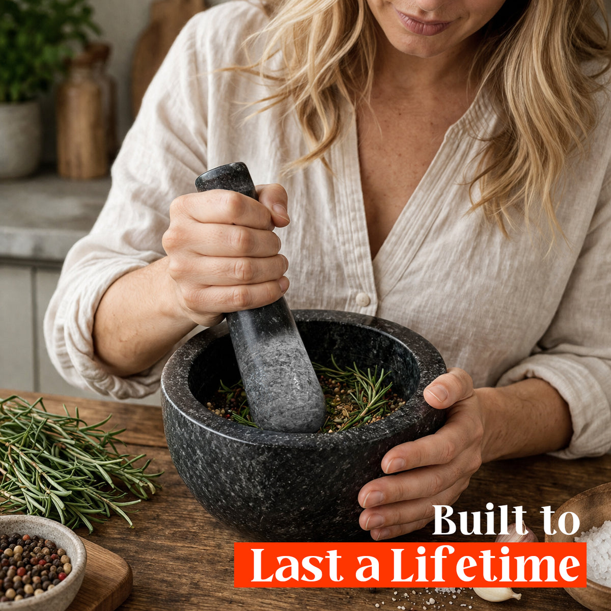 Granite Mortar and Pestle Set, 450ml Stone Grinder Bowl with Pestle, Black
