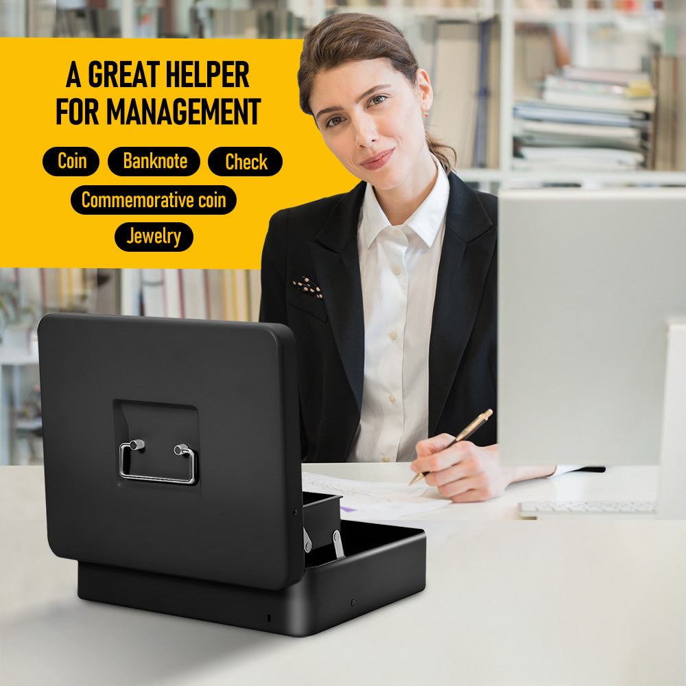 Metal Cash Box with Security Lock & 2 Keys - 4 Bill/5 Coin Tray Storage, Large Lockable Money Box for Small Business/Home