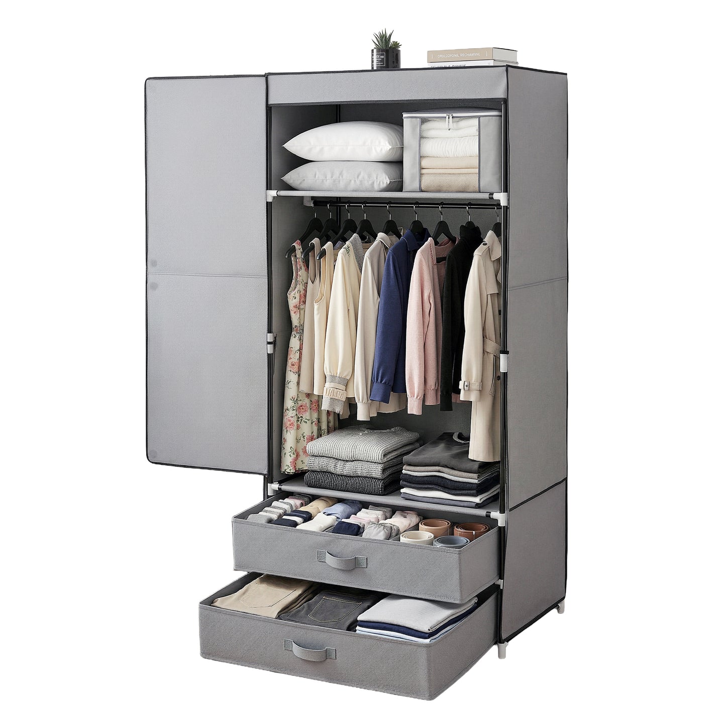 Artiss Large Portable Clothes Closet Wardrobe with Magnetic Door Grey