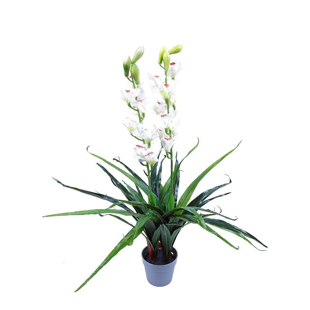 100cm Faux Artificial Home Decor Potted Cymbidium-Red/White