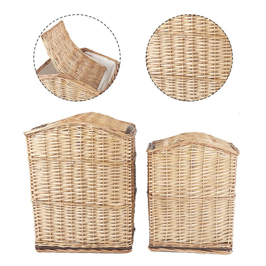 2 Pcs Wicker Storage Baskets With Lid Set