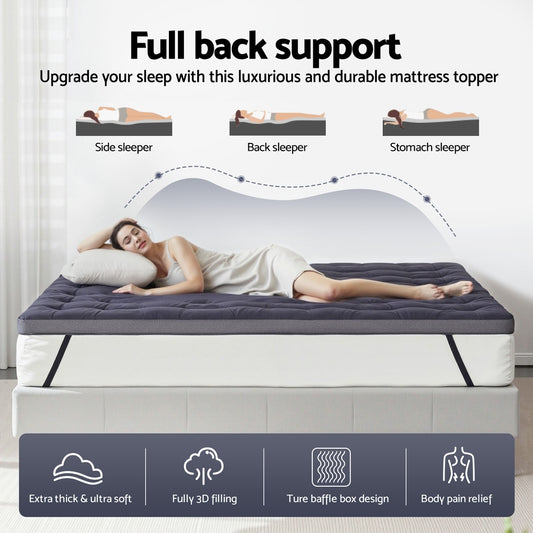 Giselle Bedding 5cm Pillowtop Topper Bamboo Polyester Blend Fibre Pad for Back Pain Relief Washable Overfilled Bed Protector 500GSM Queen