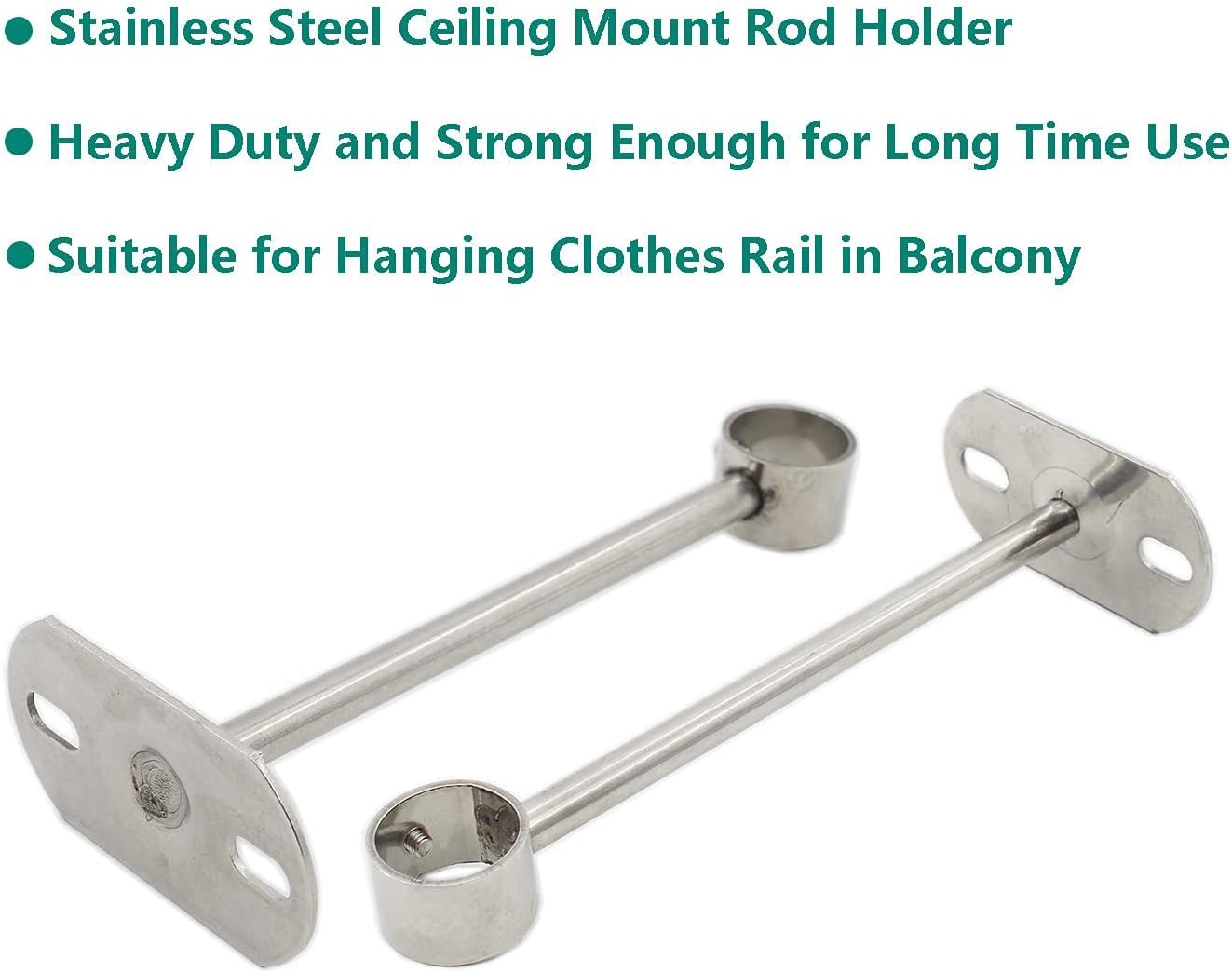 2 Pack Ceiling Mount Bracket, Stainless Steel Wardrobe Pipe Bracket Rod Holder Ceiling Holder, Shower Curtain Closet Wardrobe Rod Lever Support Holder Pipe Flange Socket (25x250mm/1x10'')