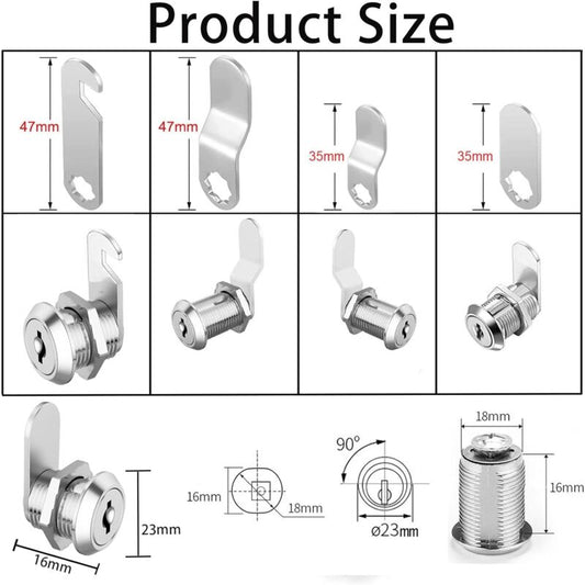 16Mm Cylinder Security Mailbox Lock With 5 Different Lock Plates And 2 Keys, Cabinet Cam Lock, Locker, Toolbox, Filing