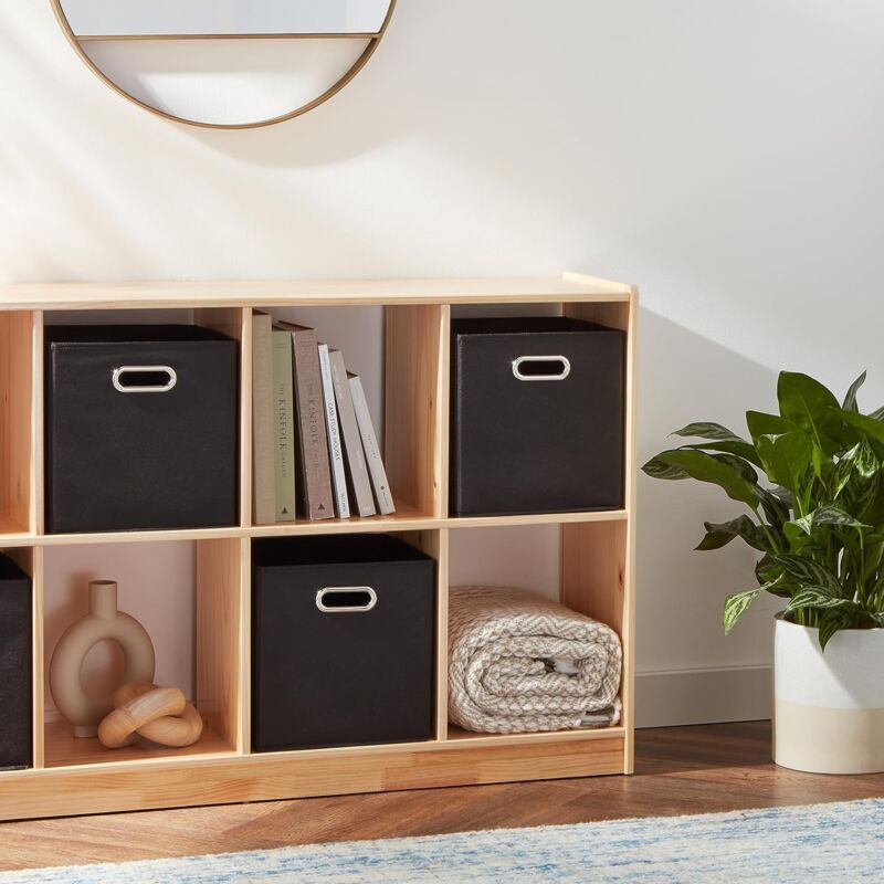 6 pcs Set Foldable Fabric Storage Cubes With Oval Grommets Black