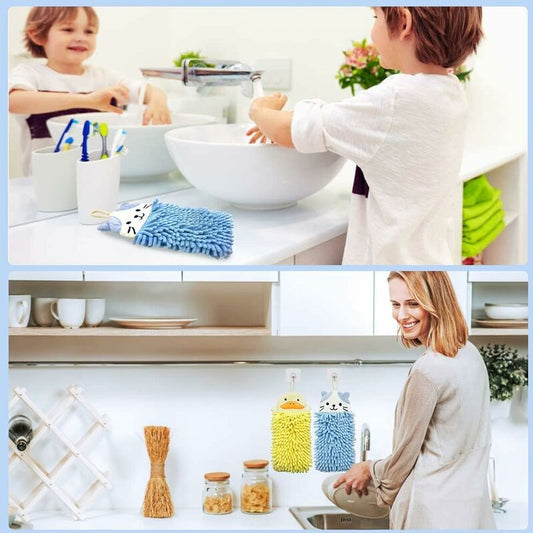Cute Animal Hanging Hand Towel, Soft And Plush Microfiber Towel Quick Dry Absorbent Towels With Hanging Loop For