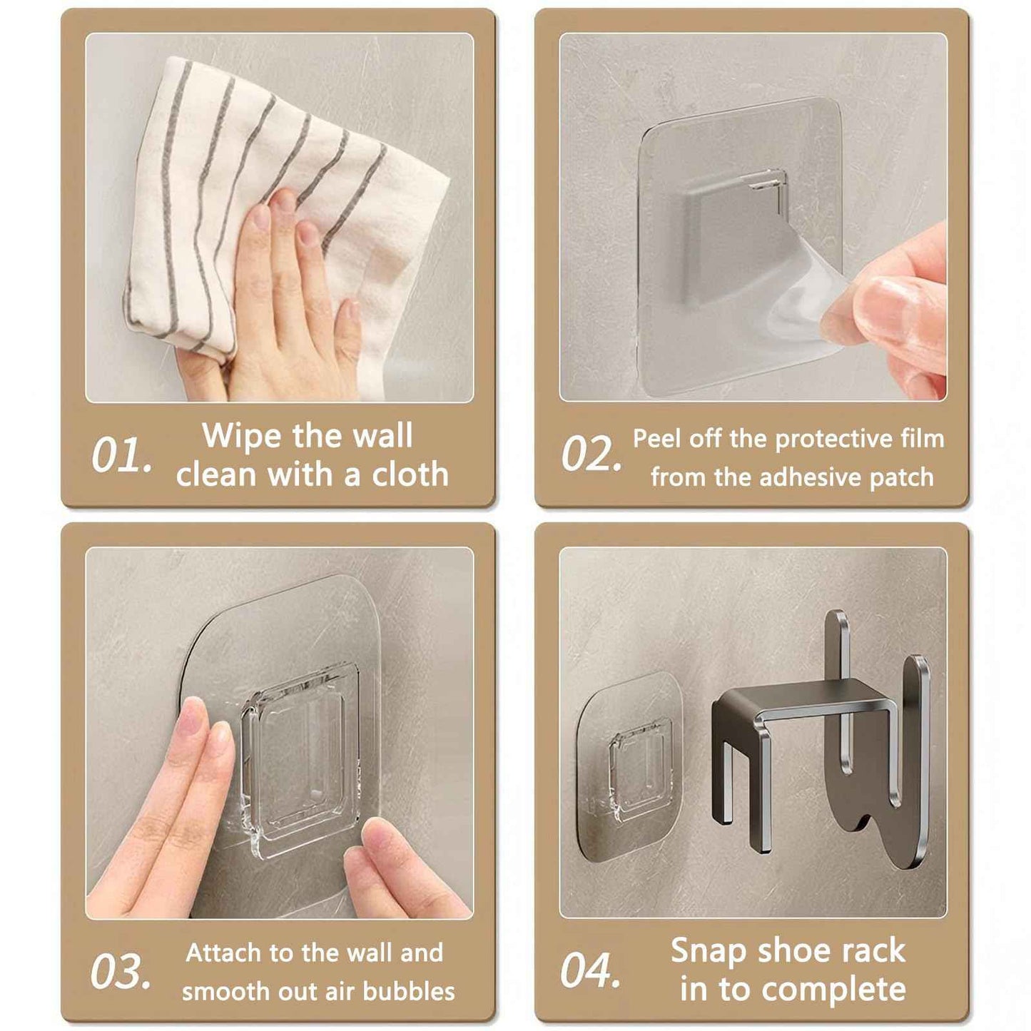 Shoe Rack - Slippers Holder - Bathroom Accessories - Shoe Storage - Wall Hook - Self-Adhesive - Shoe Hanging System - Bathroom Organizer - Hallway Accessories - No Drilling - Black - 2 pieces