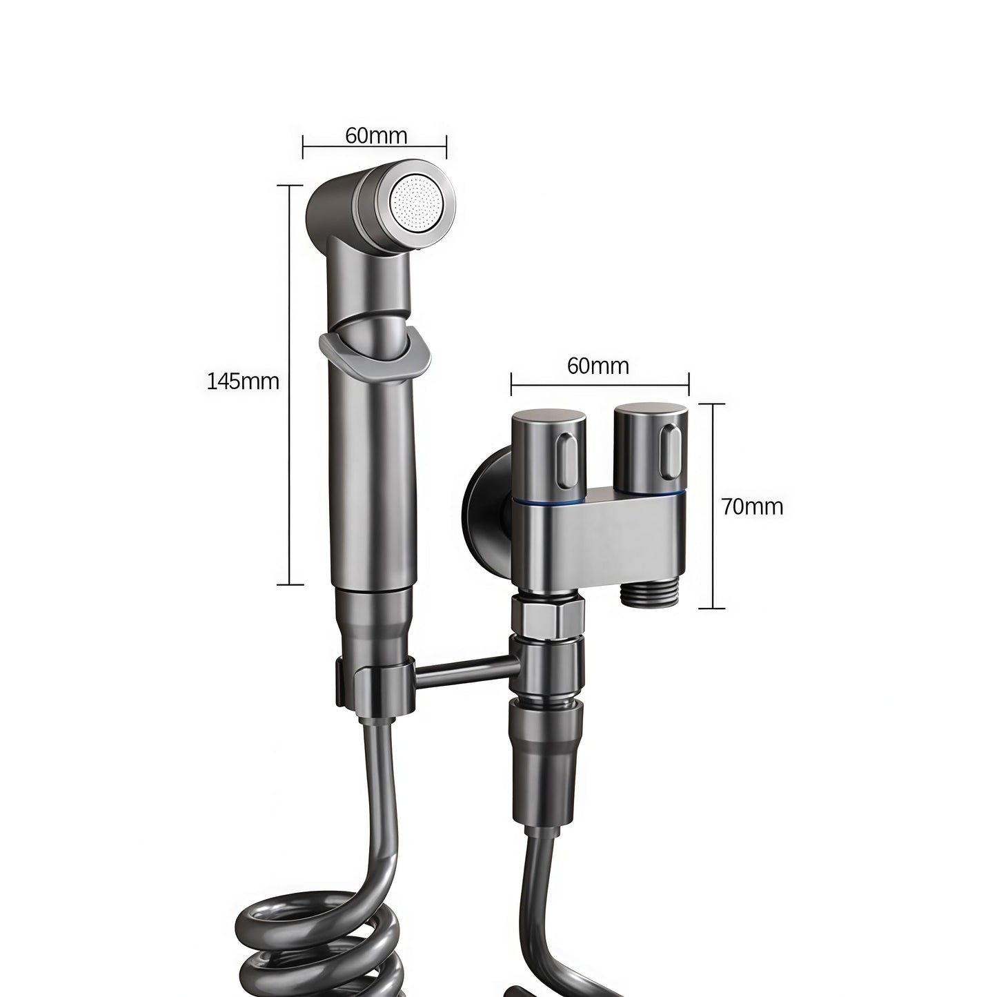 Bidet Sprayer - Hand Shower Toilet - Shattaf - WC Shower - Toilet Sprayer - Hand Bidet - Bidet Faucet - Intimate Hygiene - Stainless Steel - Bathroom Accessories - Complete Set with Hose - Including Adapter 1/2 to 3/8 - Gray - 1 Piece