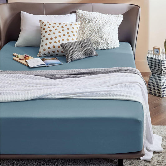 2000TC Hotel Quality Fitted Sheets - 2 Piece Fitted Sheets -Breathable Bedding - Wrinkle, Fade, Stain Resistant- 16inch/40cm Deep Pocket Fitted Bed Sheets-Wrinkle and Fade Resistant,(Ocean,Queen)