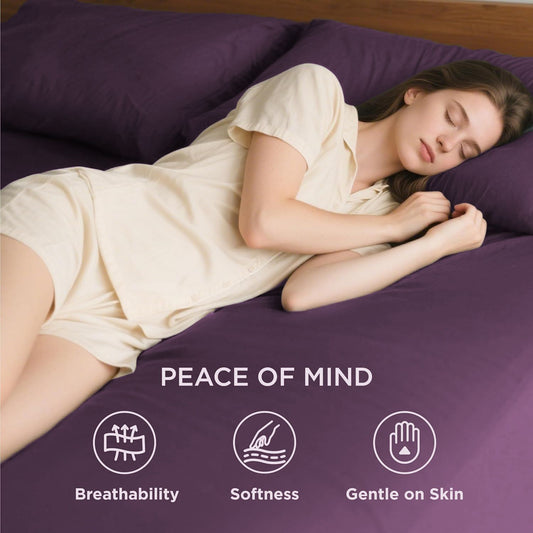 2000TC Hotel Quality Fitted Sheets - 2 Piece Fitted Sheets -Breathable Bedding - Wrinkle, Fade, Stain Resistant- 16inch/40cm Deep Pocket Fitted Bed Sheets-Wrinkle and Fade Resistant,(Purple,Queen)