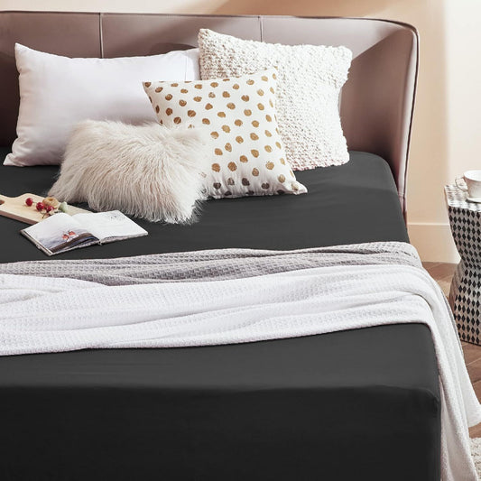 2000TC Hotel Quality Fitted Sheets - 2 Piece Fitted Sheets -Breathable Bedding - Wrinkle, Fade, Stain Resistant- 16inch/40cm Deep Pocket Fitted Bed Sheets-Wrinkle and Fade Resistant,(Black,Single)