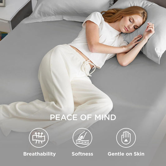 2000TC Hotel Quality Fitted Sheets - 2 Piece Fitted Sheets -Breathable Bedding - Wrinkle, Fade, Stain Resistant- 16inch/40cm Deep Pocket Fitted Bed Sheets-Wrinkle and Fade Resistant,(Silver-gray,Single)