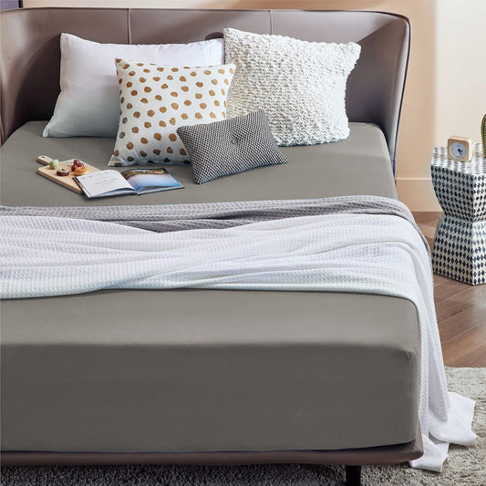 2000TC Hotel Quality Fitted Sheets - 2 Piece Fitted Sheets -Breathable Bedding - Wrinkle, Fade, Stain Resistant- 16inch/40cm Deep Pocket Fitted Bed Sheets-Wrinkle and Fade Resistant,(Grey,Super King)