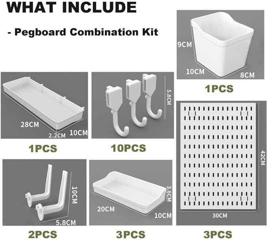 CARLA HOME Pegboard Wall Organizer Kit with 3 Modular Panels & 17 Accessories for Office, Gaming & Craft Storage