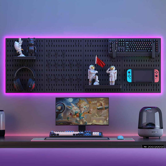 CARLA HOME Pegboard Wall Organizer Kit with 4 Modular Black Pegboards & 19 Accessories for Gaming, Office & Craft Storage (Black)