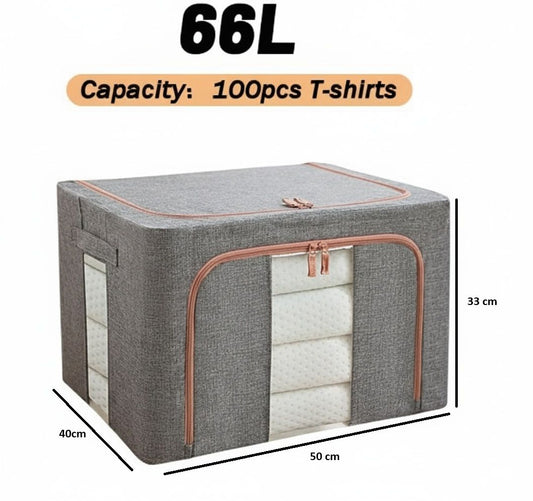 CARLA HOME 3 pack Large Clothes Storage Bins with Lids for Clothing, Bedding, Blankets, Toys (66L capacity - Grey)