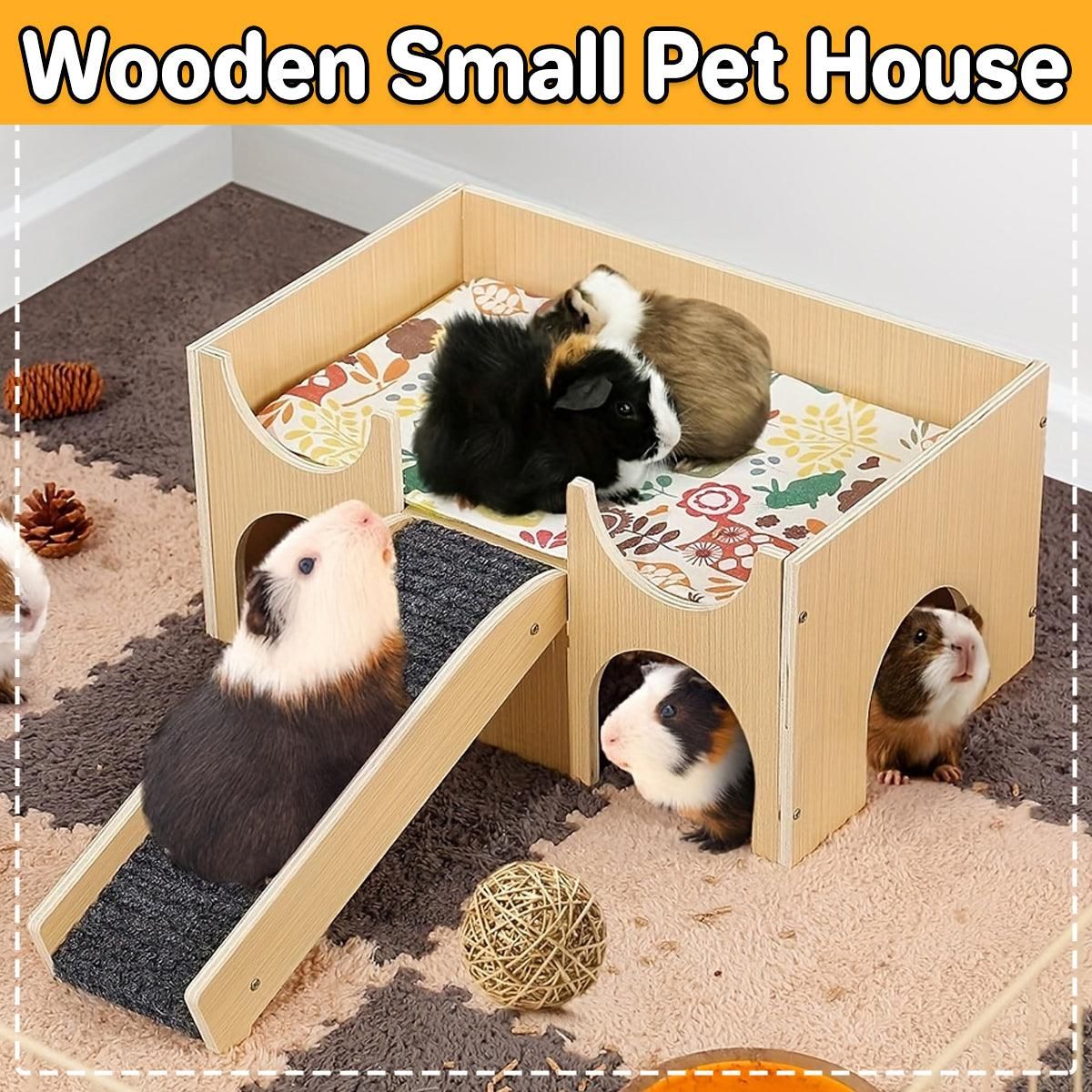 Natural-Finish Small Pet House with Ramp - 1 Piece