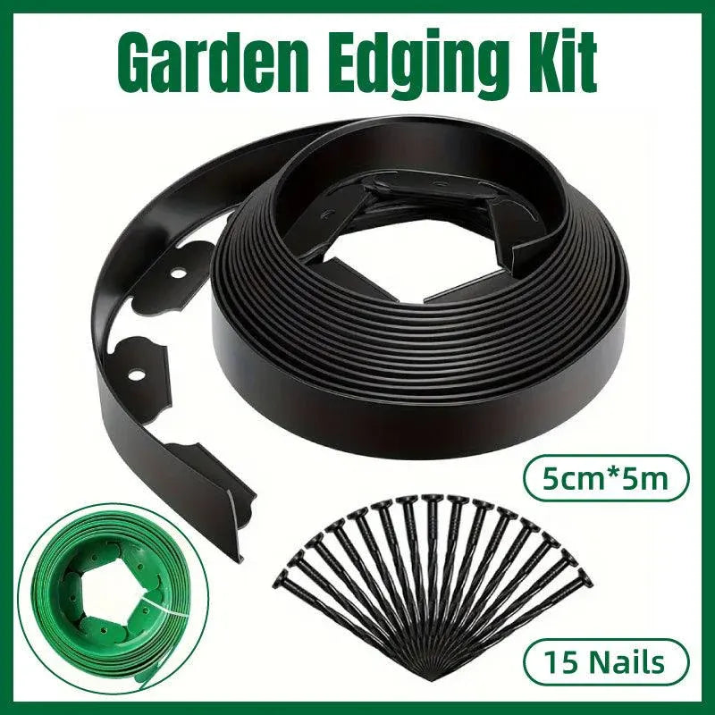 L Shaped Garden Edging Border Grass and Stone Landscape Barrier Retaining Strip - Green