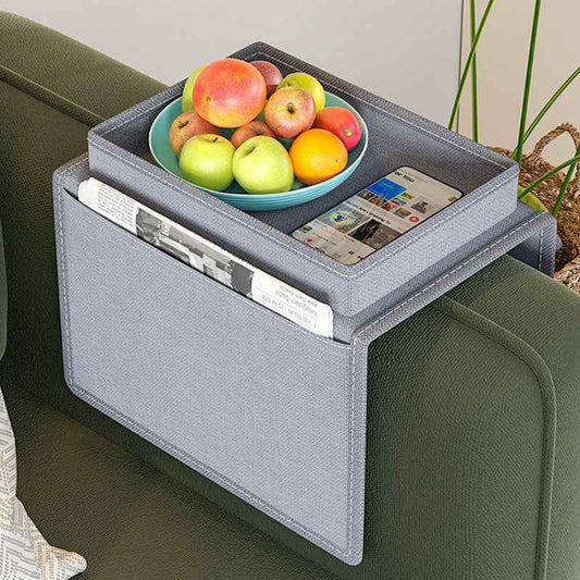 Grey Foldable Sofa Armrest Organizer With 3-Zones - 20kg Load Capacity, Thickended Oxford Cloth Storage Bag for Dorms, Cars & Living Rooms
