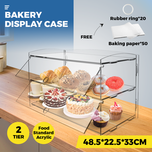 Mershine 2-Tier Bakery Display Case Cabinet Pastry Acrylic Cupcake Donuts Cake Pastry Clear Display Cabinet Shelf Transparent Showcase 225x485x330mm