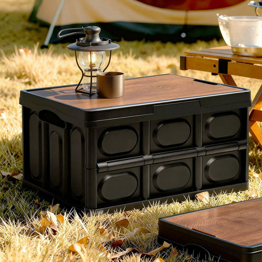 50L Collapsible Camping Storage Box with Lid, Stackable Organizer(52x36x29cm)