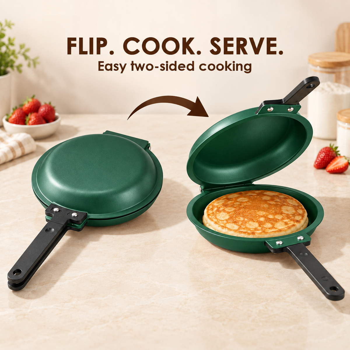 Double-Sided Non-Stick Frying Pan, 19cm Flip Pancake Pan with Heat-Resistant Handle for Eggs, Pancakes & Toast, Gas Electric & Ceramic Stoves