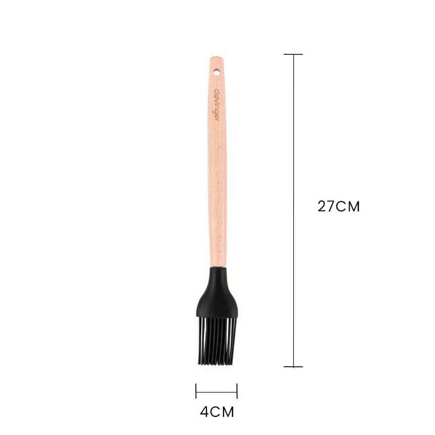 3 Pcs Beechwood & Silicone Kitchen Baking Utensils Set – Charcoal (Spatula, Whisk, Basting Brush)