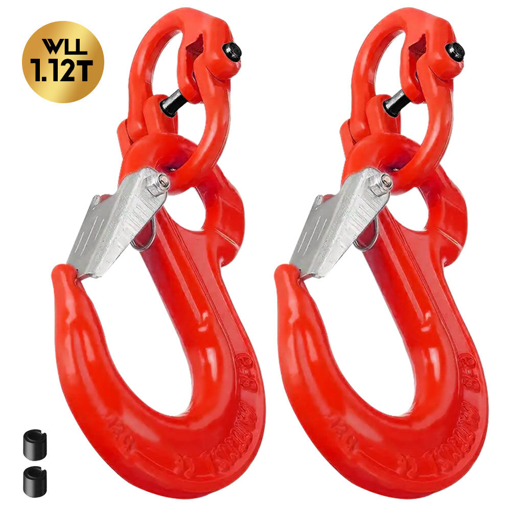 2 Pack Heavy Duty Sling Hooks with Hammerlock 1.12T - Caravan Trailer Safety Chain