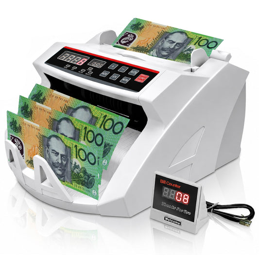 Automatic AUD Money Counter Machine with UV/MG/IR Detection, High-Speed Banknote Counter & Digital Display(29.2x24.6x17.8cm)