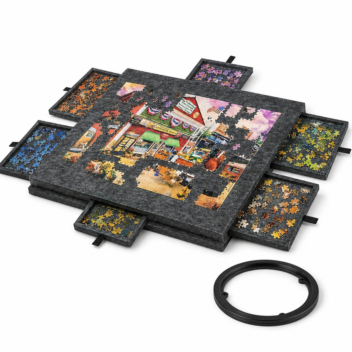 360° Rotating Jigsaw Puzzle Table, 2-in-1 Puzzle Board with Cover & Stand, 6 Drawers, Portable Felt Puzzle Tray for Up to 1000 Pieces