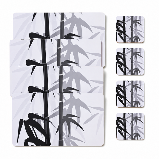 8pc Bamboo MDF Placemat Coaster Set Heat Resistant Table Protector 34x26.5cm — 1