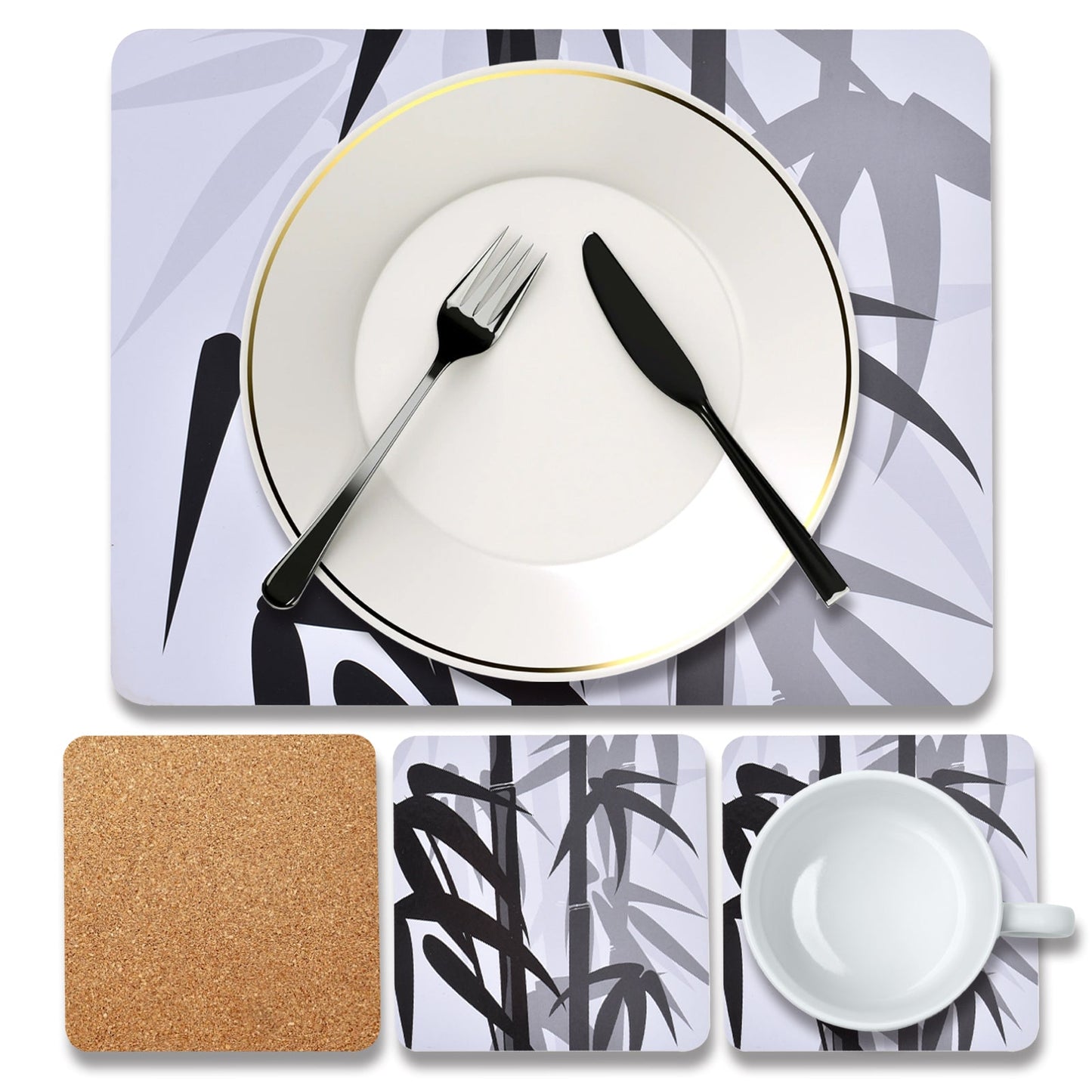 8 Pcs Clevinger MDF Placemats and Coasters Bamboo