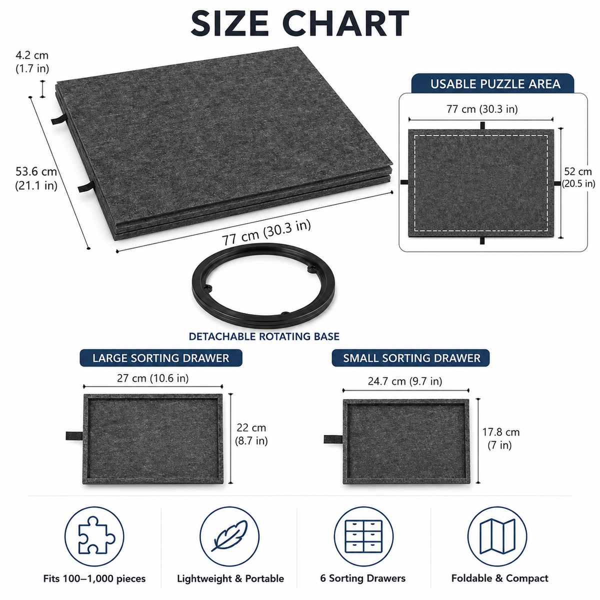 360° Rotating Jigsaw Puzzle Table, 2-in-1 Puzzle Board with Cover & Stand, 6 Drawers, Portable Felt Puzzle Tray for Up to 1000 Pieces