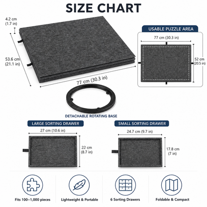 360° Rotating Jigsaw Puzzle Table, 2-in-1 Puzzle Board with Cover & Stand, 6 Drawers, Portable Felt Puzzle Tray for Up to 1000 Pieces